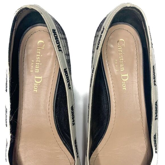 Dior J'Adior Tartan Print Wool Pointed Flats Logo Ribbon Trim EU 39 US 9 Black - Picture 4 of 11